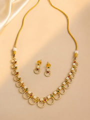 Gold-Plated CZ Ring Pattern Necklace Set with Ruby & Emerald Accents