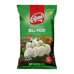 Ajmi FreshMade Idli Podi 500g bag, featuring high-quality rice powder for making soft and fluffy traditional steamed idlis, is available for purchase at theindianshelf.co.uk.