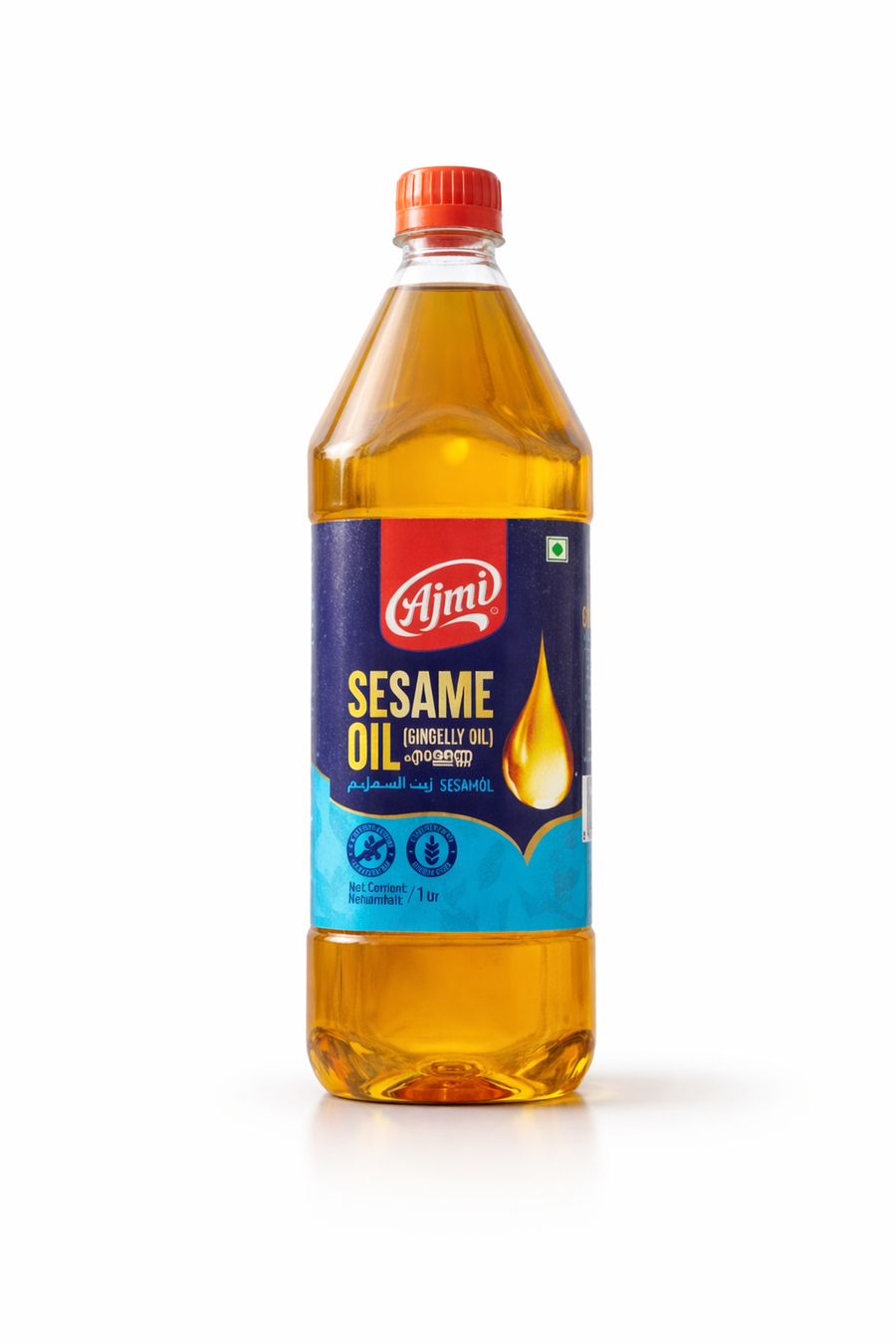 Ajmi Sesame Oil
This is a 1-liter bottle of Sesame Oil (also known as Gingelly Oil or Enna) from the brand Ajmi. Known for its distinct nutty aroma and high smoke point, this oil is a staple in South Indian cooking, particularly for tempering spices, making authentic pickles, and enhancing the flavor of traditional gravies.This product is available in the UK at theindianshelf.co.uk.