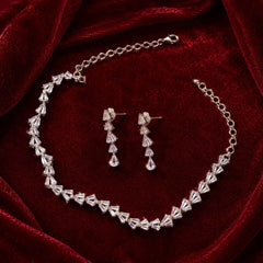 Sparkling Cubic Zirconia Choker Necklace & Drop Earrings Jewelry Set