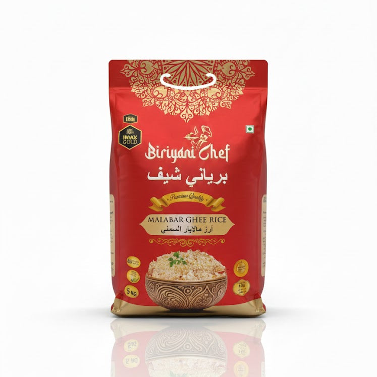 Biriyani Chef Malabar Ghee Rice 5kg pack, which is noted as being an authentic Ghee Rice, is available from theindianshelf.co.uk.