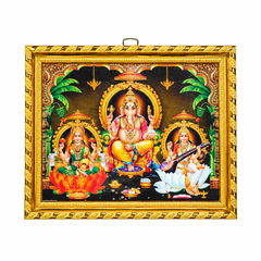 Lord Ganesh, Lakshmi & Saraswathi Trio Photo Frame - A4 Size
