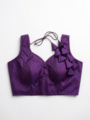 Purple Silk V-Neck Saree Blouse with Layered Tassel Dori