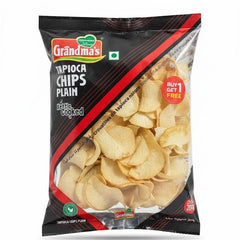 Grandma's Tapioca Chips Plain (Kettle Cooked) 200g pack, which features a BUY 1 GET 1 FREE offer, is available from theindianshelf.co.uk.