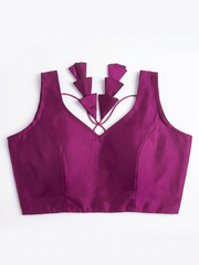 Magenta Purple Sleeveless Padded Saree Blouse with Tassel Details