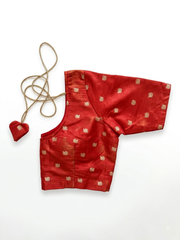 Rust Red Silk Brocade Short Sleeve Saree Blouse