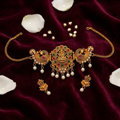 Antique Gold-Plated Laxmi and Peacock Choker Set
