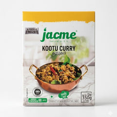 Jacme Kootu Curry
This is a 350g box of Jacme Kootu Curry. It is a ready-to-eat frozen dish made of vegetables and legumes with coconut, produced in India and stored at -18°C.This product is available in the UK at theindianshelf.co.uk.