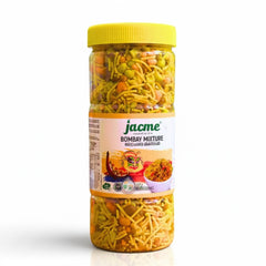 Jacme Bombay Mixture 300g bottle, featuring an authentic and crunchy traditional Indian savory snack mix, is available for purchase at theindianshelf.co.uk.