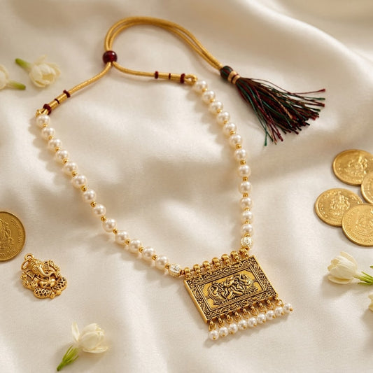 Antique Gold-Toned Pearl Choker Necklace with Ganesha Pendant