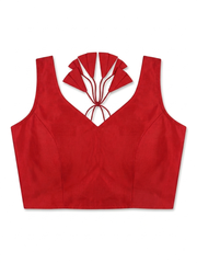 Classic Crimson Red Sleeveless Padded Saree Blouse with Decorative Tassels