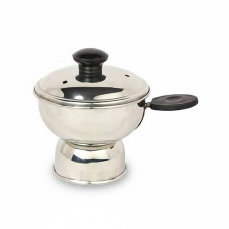 AVC Stainless Steel Chiratta Puttu Maker, a traditional coconut shell-shaped steamer for making authentic South Indian puttu, is available at theindianshelf.co.uk. 