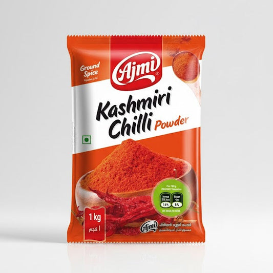 Ajmi Kashmiri Chilli Powder
This is a 1kg pack of Ajmi Kashmiri Chilli Powder, a ground spice known for providing a vibrant red color to dishes with a mild heat level. It is a 100% vegetarian product used extensively in Indian cuisine to enhance both the appearance and flavor of various recipes.This product is available in the UK at theindianshelf.co.uk.