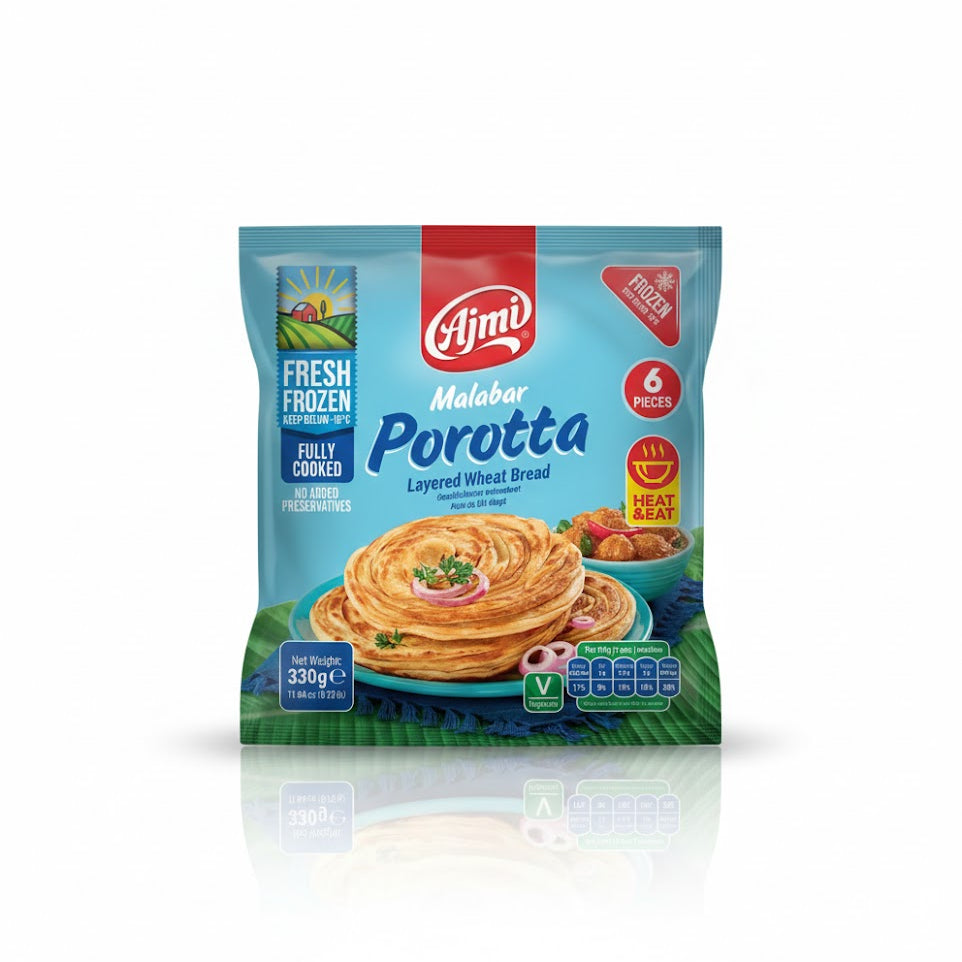 Ajmi Malabar Porotta (Layered Wheat Bread) - Heat & Eat – Prepared Meals & Entrées, Kerala special food product, for customers in the UK