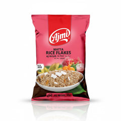 Ajmi Matta Rice Flakes 400g pack, featuring high-quality flattened red rice for a healthy and traditional breakfast or snack, is available for purchase at theindianshelf.co.uk.