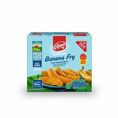 
Ajmi Traditional Banana Fry 350g pack, featuring fully cooked frozen fried banana fritters with no added preservatives, is available for purchase at theindianshelf.co.uk.