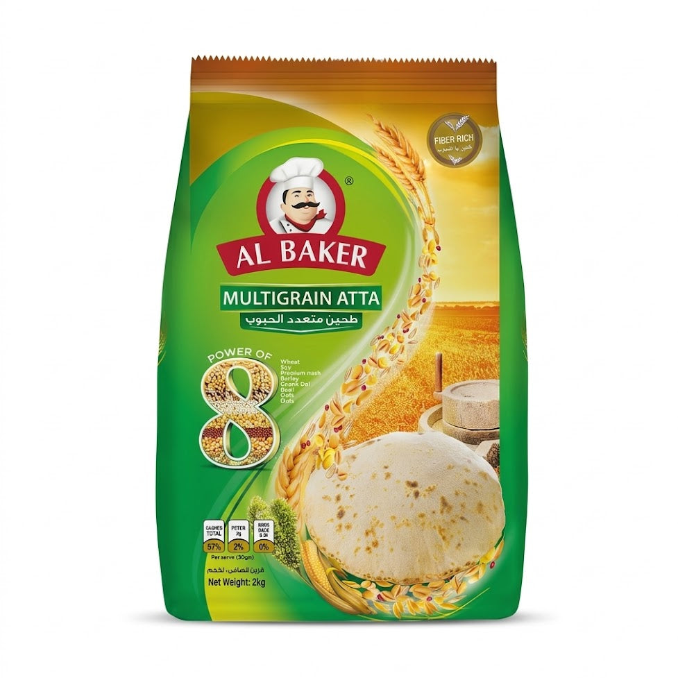 Al Baker Multigrain Atta
Upgrade your daily meals with the "Power of 8" found in Al Baker Multigrain Atta. This 2kg pack is a nutrient-dense blend of eight essential grains and seeds, including Wheat, Soy, Psyllium Husk, Barley, Chana Dal, Maize, Oats, and Ragi. It is specifically formulated to be fiber-rich, helping you create soft, healthy rotis and parathas without compromising on taste.
This product is available in the UK at theindianshelf.co.uk