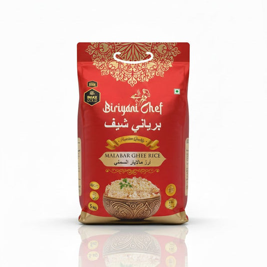Biriyani Chef Malabar Ghee Rice 5kg pack, which is noted as being an authentic Ghee Rice, is available from theindianshelf.co.uk.