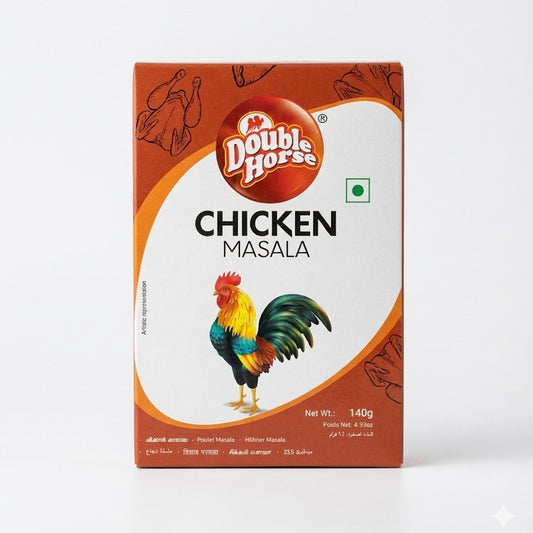 Double Horse Chicken Masala 140g pack, used for authentic spice flavoring in traditional recipes, is available to purchase from theindianshelf.co.uk.