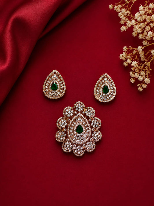 Diamond Replica Green Stone Jewellery Set