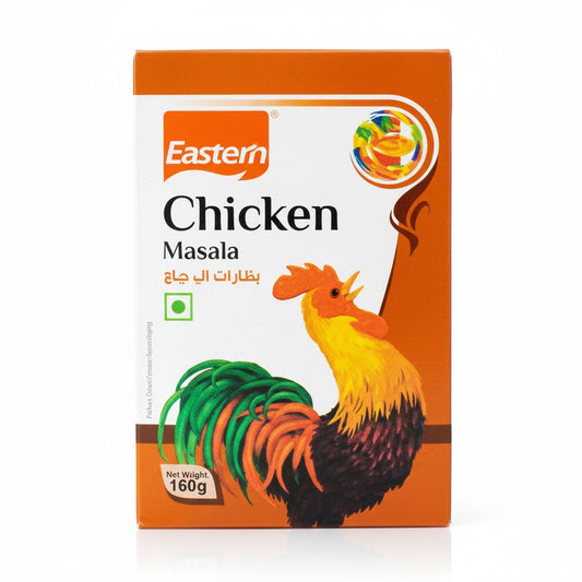 Eastern Chicken Masala 160g pack, featuring an authentic blend of spices for flavorful traditional poultry dishes, is available for purchase from theindianshelf.co.uk.