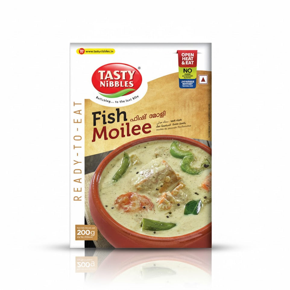 Tasty Nibbles Ready-to-Eat Fish Moilee 200g pack, using Japanese Retort Technology, is available from theindianshelf.co.uk.