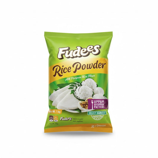 
Fudees Rice Powder 1kg bag, an all-purpose rice flour ideal for making traditional appam, idiyappam, and pathiri, is available for purchase at theindianshelf.co.uk.
