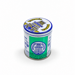 Around metal tin of Gopuram Turmeric Powder in blue and white branding, centered on a solid white background. Available in the UK at theindianshelf.co.uk.
