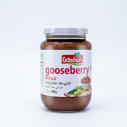 Grandma's Gooseberry Pickle
Experience the authentic, tangy, and slightly astringent taste of traditional South Indian Nellikka Achar with Grandma's Gooseberry Pickle. This 400g jar features whole or sliced gooseberries preserved in a spicy, seasoned oil to create a powerhouse of flavor.Available in the UK at theindianshelf.co.uk.