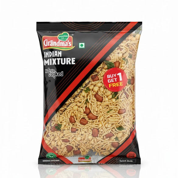 Grandma's Indian Mixture (Kerala Cooked) 200g pack, which features a BUY 1 GET 1 FREE offer, is available from theindianshelf.co.uk.