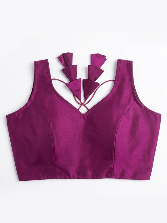 Magenta Purple Sleeveless Padded Saree Blouse with Tassel Details