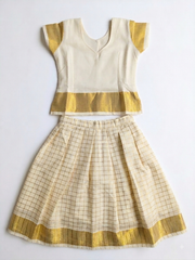 Traditional Baby Girl Kerala Kasavu Pattu Pavadai Set (1-2 Years)