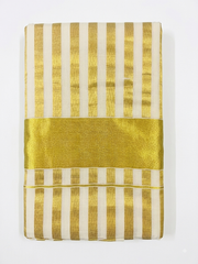 Off-White & Gold Zari Tissue Silk Kerala Kasavu Saree