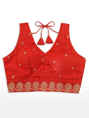Crimson Red Embroidered Silk Sleeveless Blouse