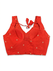 Crimson Red Embroidered Silk Sleeveless Blouse