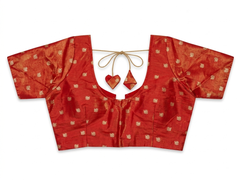 Rust Red Silk Brocade Short Sleeve Saree Blouse
