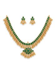 Traditional Gold-Plated Emerald Stone Temple Jewelry Set