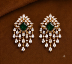 Royal Emerald Green & Cubic Zirconia Drop Chandelier Earrings