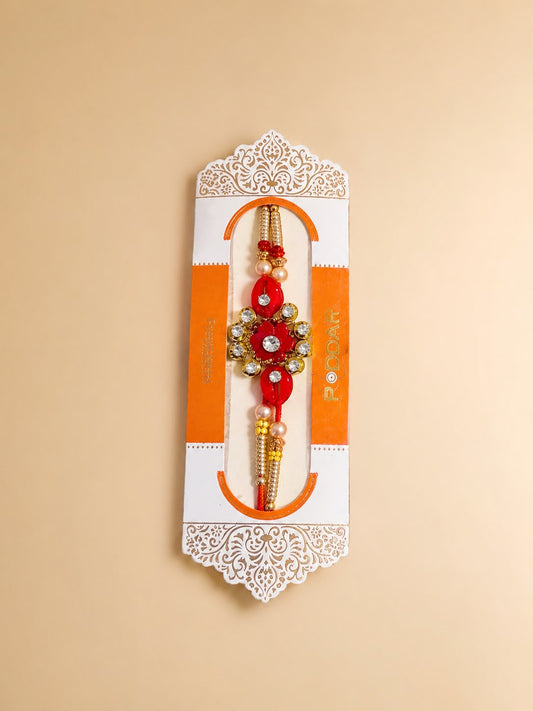 Elegant Floral Red & Gold Rakhi