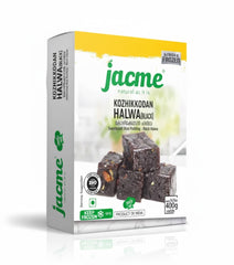 
Jacme Kozhikkodan Halwa (Black) 400g box, featuring authentic and rich traditional Kerala-style sweetened rice pudding, is available for purchase at theindianshelf.co.uk.