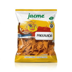This is a pack of Jacme Pakkavada, a crunchy, ribbon-shaped South Indian snack. It is a ready-to-cook product made in India.This item is available in the UK at theindianshelf.co.uk.
