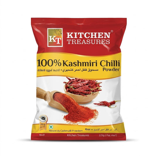 Kitchen Treasures Kashmiri Chilli Powder
Add a vibrant touch to your dishes with Kitchen Treasures 100% Kashmiri Chilli Powder. This 225g (7.9oz) pack is specially ground to provide a brilliant red color and a mild, subtle heat, making it perfect for authentic tandoori preparations and rich gravies.
This product is available in the UK at theindianshelf.co.uk.