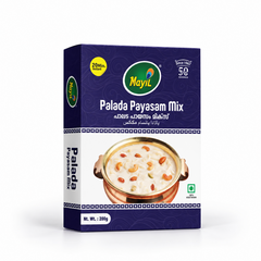 A 200g deep purple and white retail carton of Mayil Palada Payasam Mix featuring product branding and a serving bowl visual, centered on a solid white background. Available in the UK at theindianshelf.co.uk.