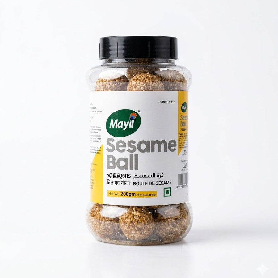 Mayil Sesame Ball (Ellunda)
Enjoy a nostalgic crunch with Mayil Sesame Balls, a traditional sweet treat made with premium roasted sesame seeds and jaggery. These bite-sized snacks, also known as Ellunda, offer a perfect balance of earthy nuttiness and deep, caramel-like sweetness.
This product is available in the UK at theindianshelf.co.uk.
