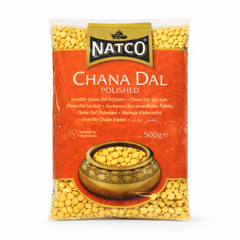 This is a 500g pack of Polished Chana Dal (split chickpeas) from Natco. This product is suitable for vegetarians and is a staple ingredient in Indian cuisine, used for making hearty dals, snacks, and even flour.All of these items are available in the UK at theindianshelf.co.uk.