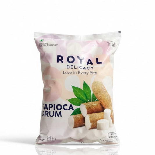 Royal Delicacy Tapioca Drum 900g pack, offering an authentic and traditional frozen snack, is available for purchase at theindianshelf.co.uk.