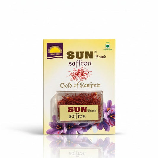 The SUN Brand Saffron, "Gold of Kashmir," is a 100% vegetarian product available from theindianshelf.co.uk