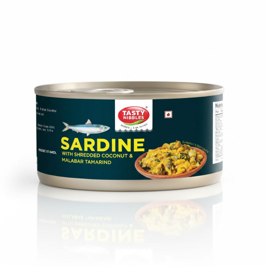 Tasty Nibbles Sardine with Shredded Coconut & Malabar Tamarind 185g canned product is available from theindianshelf.co.uk.