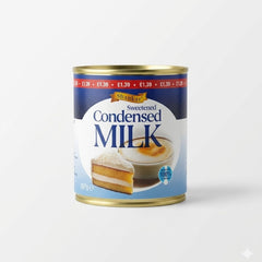 A can of Shankar Sweetened Condensed Milk 397g, featuring a rich and creamy texture made with 100% fresh milk, is available for purchase at theindianshelf.co.uk.