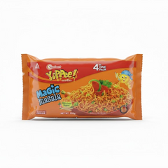 Sunfeast YiPPee! Magic Masala Noodles 280g multipack (4 in 1), featuring long, non-sticky noodles with a unique spice blend, is available for purchase at theindianshelf.co.uk.